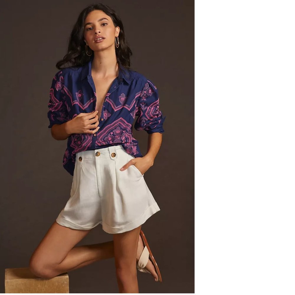 Anthropologie By Anthropologie Embroidered Relaxed Shirt